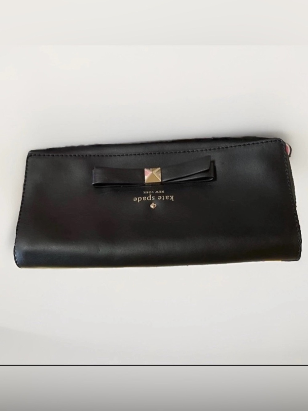 Kate Spade Bow black leather zip around wallet with bow